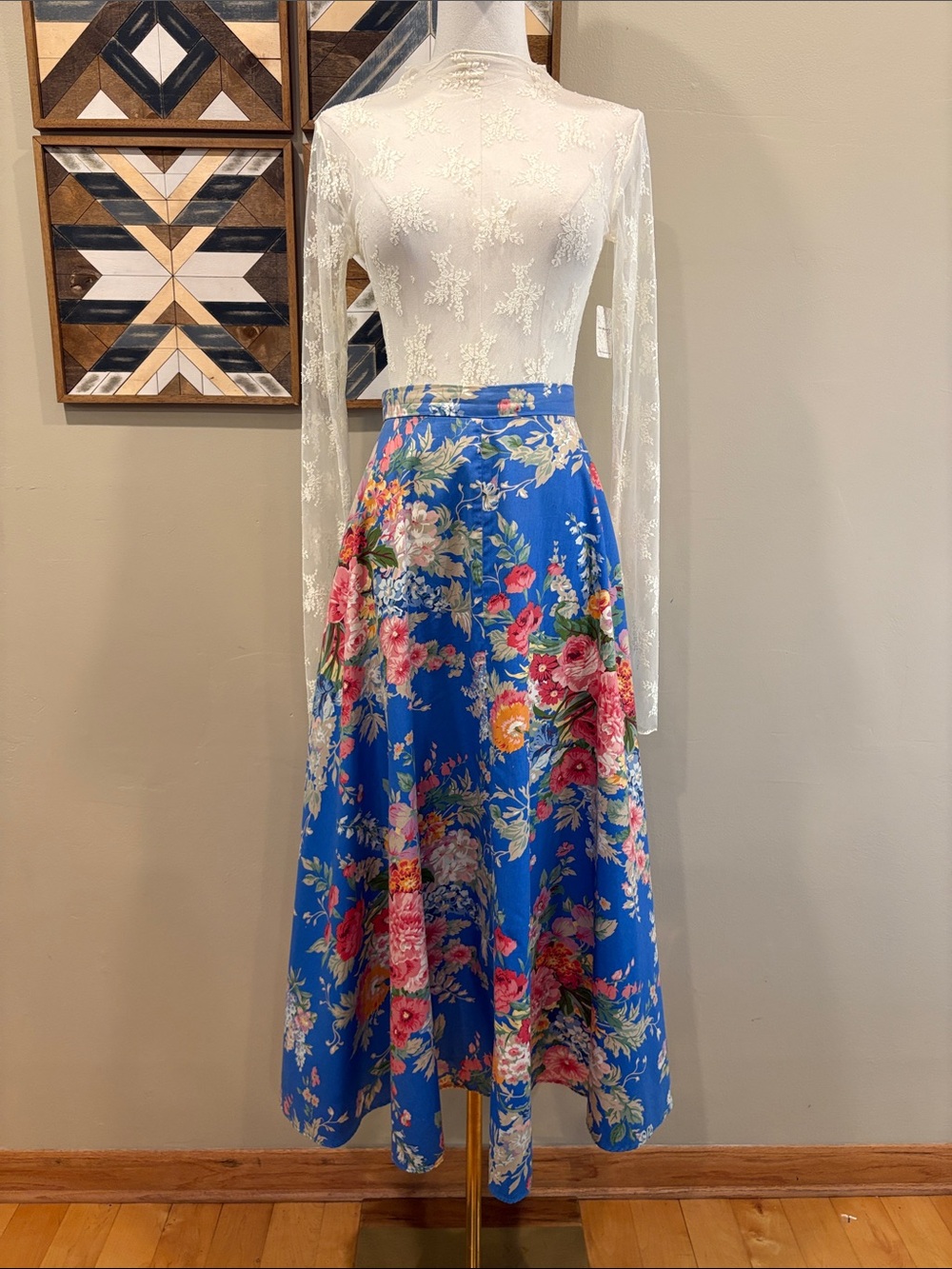 Vintage Ralph Lauren Blue Label 80s Cottagecore Button Detail Floral Maxi Skirt